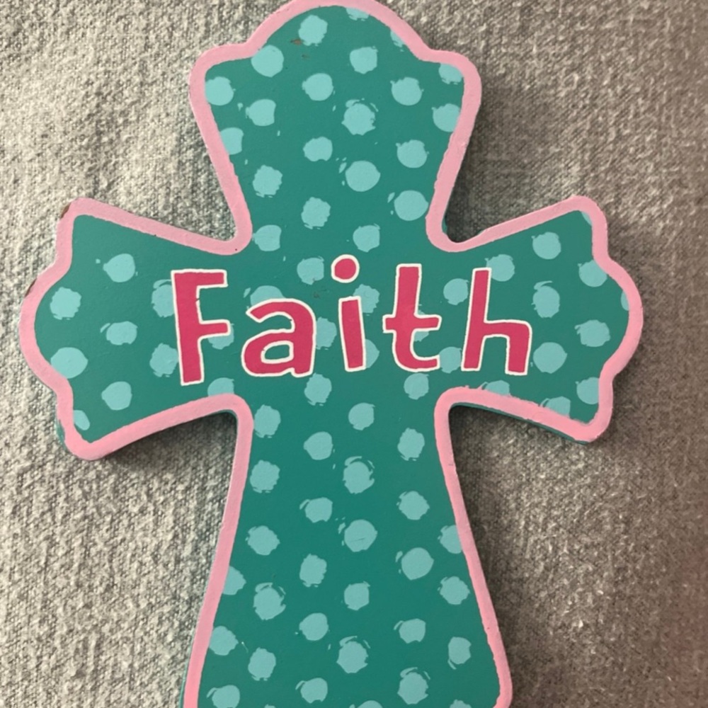Teal Polka Dot Cross with 'Faith' Design